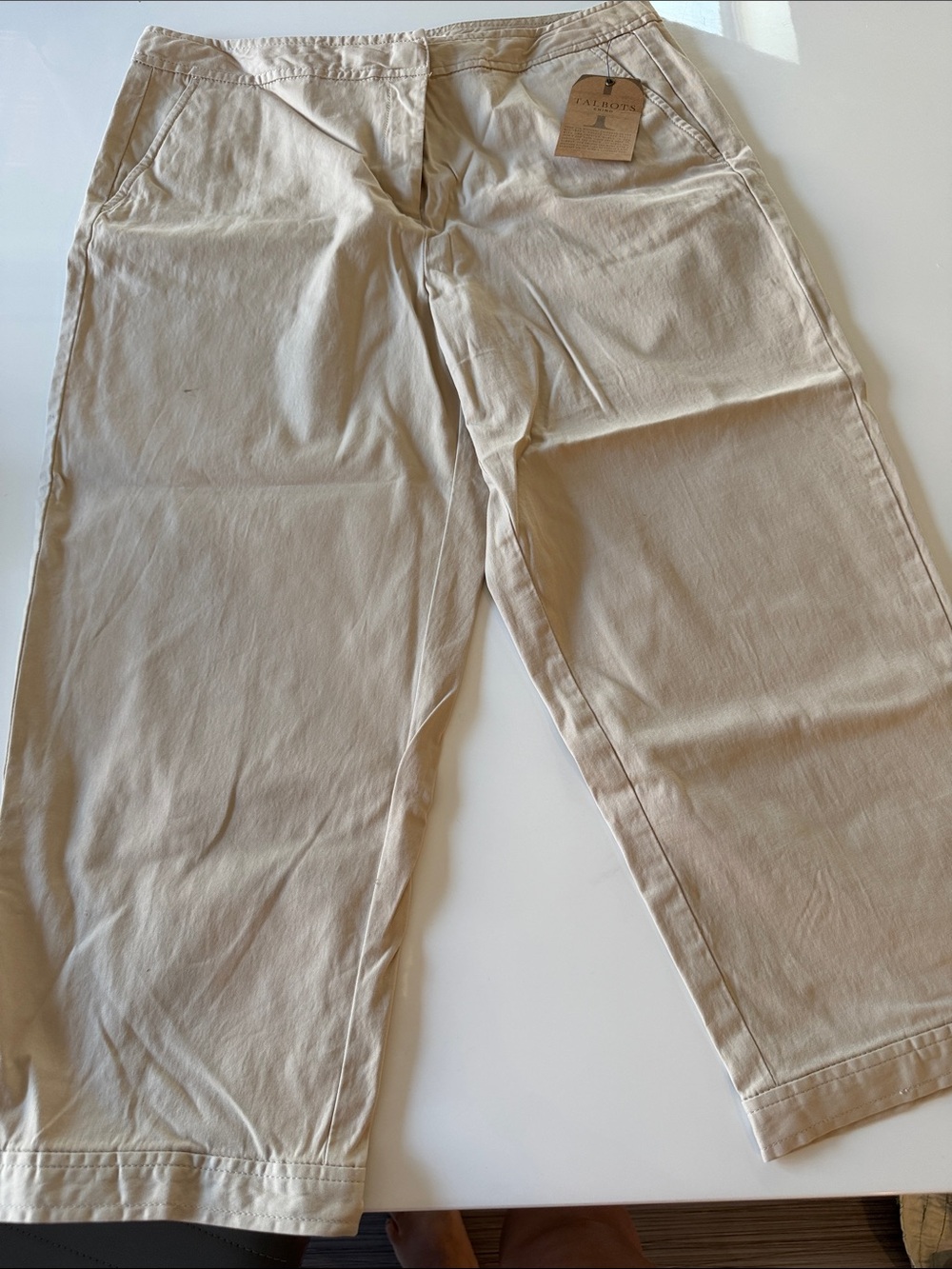 Talbots Beige Cropped Wide-Leg Pants